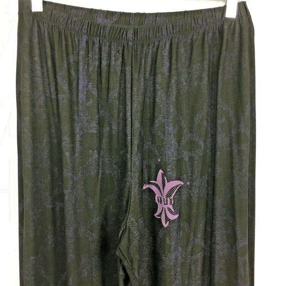 JGs Mad Lab Pants Womens Sz L Dark Purple Art To Wear Fleur De Lis Wide Leg - Picture 3 of 10